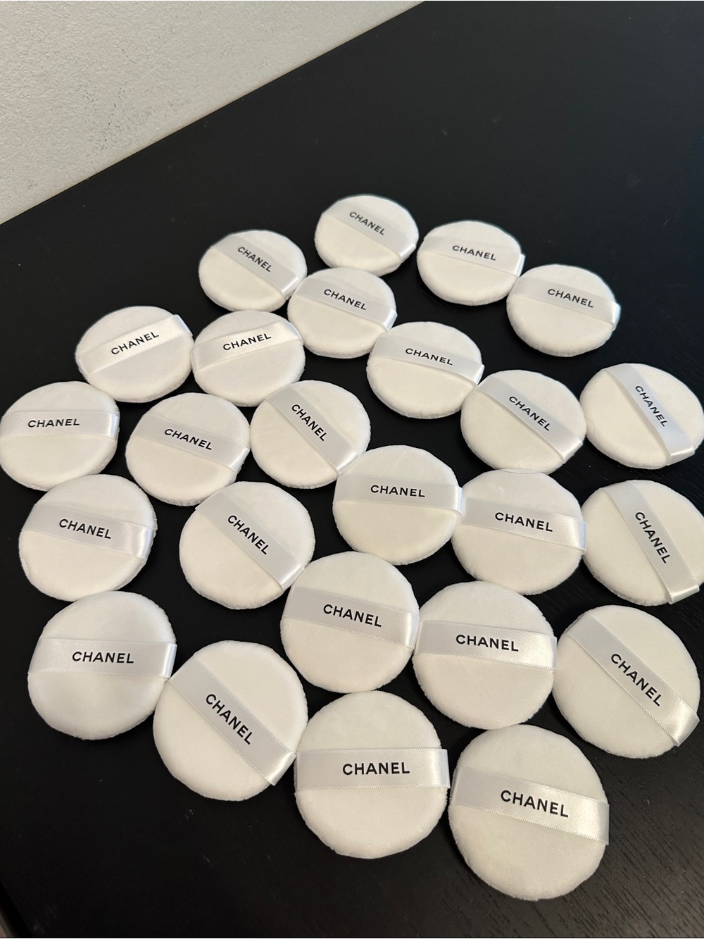 CHANEL White Velvet Powder Puffs with Branded Ribbon 25 pieces